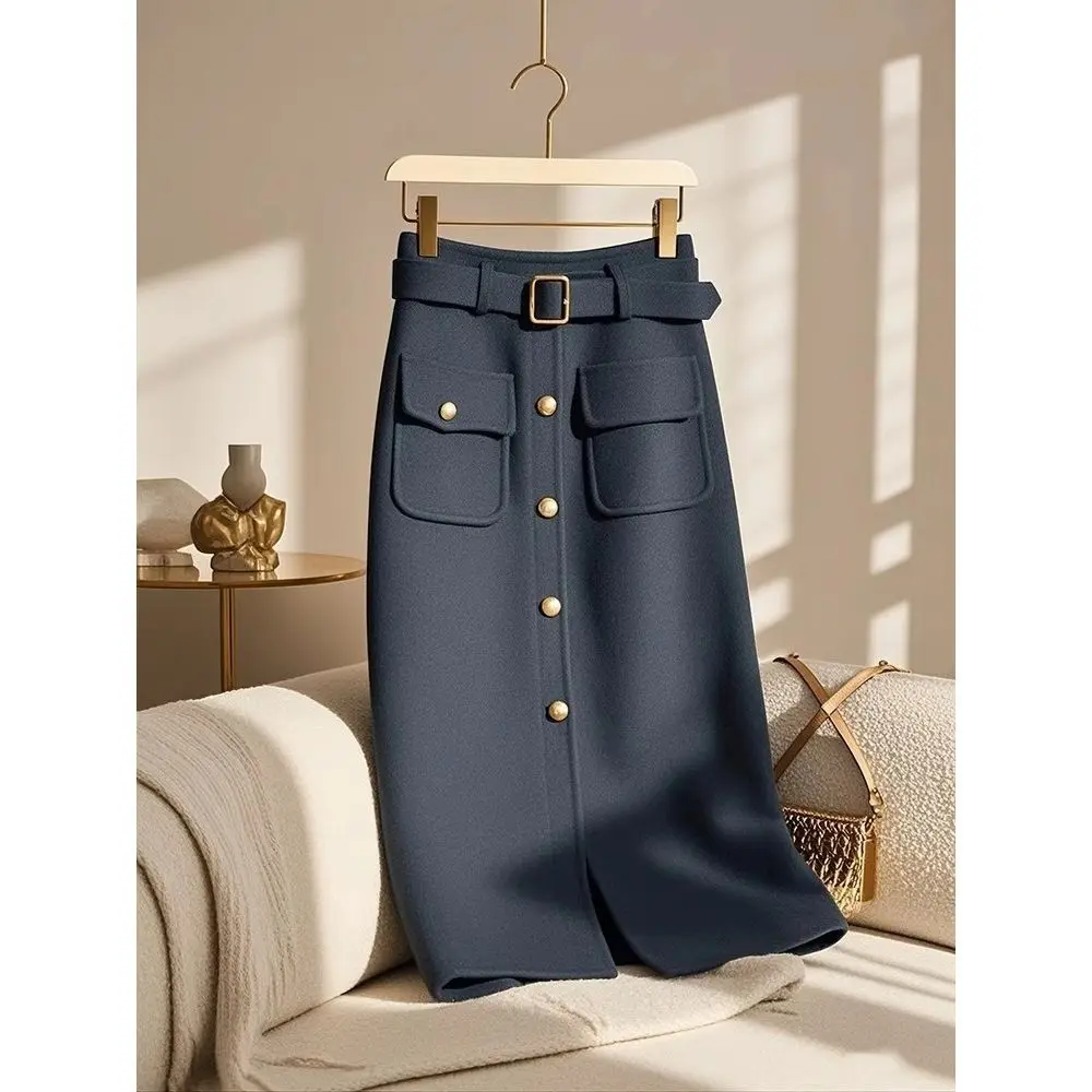 Temperament Vintage High Waist Skirts Women Clothes Spring Autumn New Fashionable All-match Buttons Solid Color A-line Skirt
