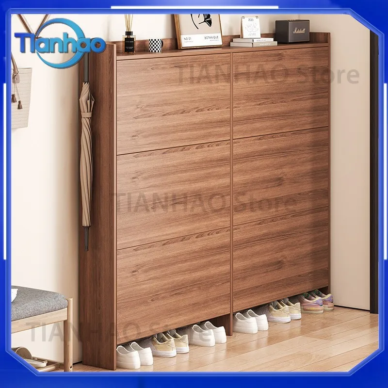 Tipping Shoe Cabinet for Home Entryway Wall Mounted Storage Cabinet Simple Dustproof Narrow Shoe Rack
