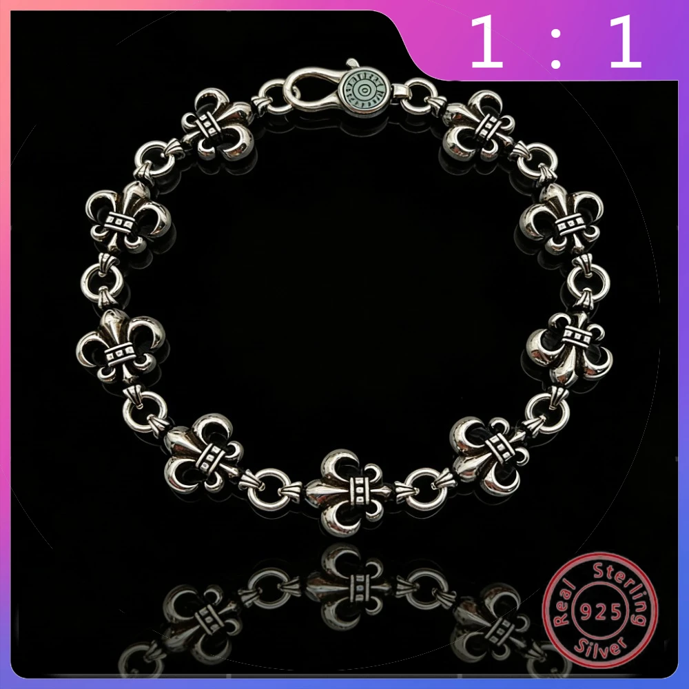 

Новый браслет из серебра S925 в стиле хип-хоп и панк, модный, универсальный, ретро, с цветочным узором, в подарок, 2026 год