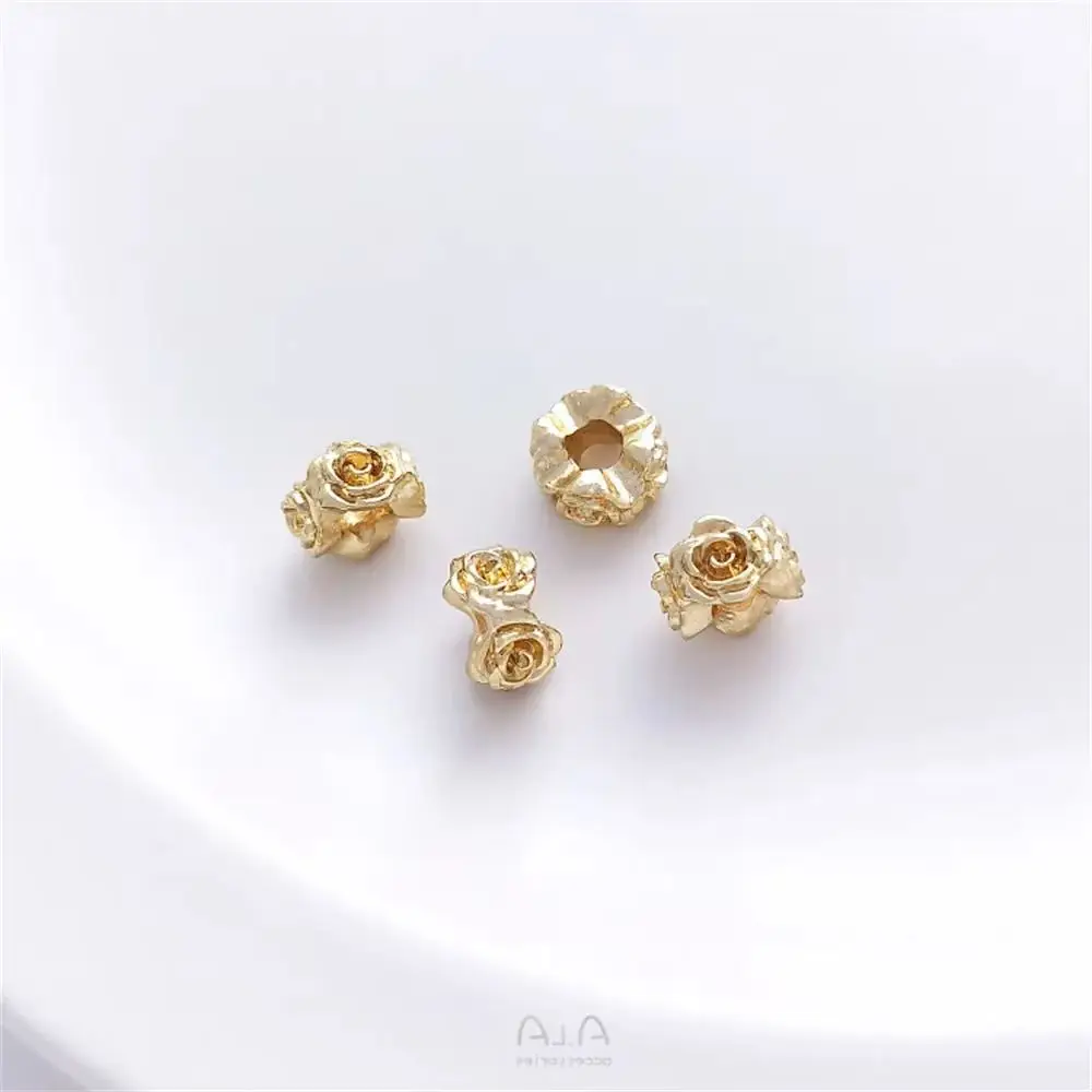 

14K Pack Gold Rose Ring with Large Hole Flower Shape Spacer Beads Handmade Pearl Bracelet Necklace DIY Jewelry Accessories