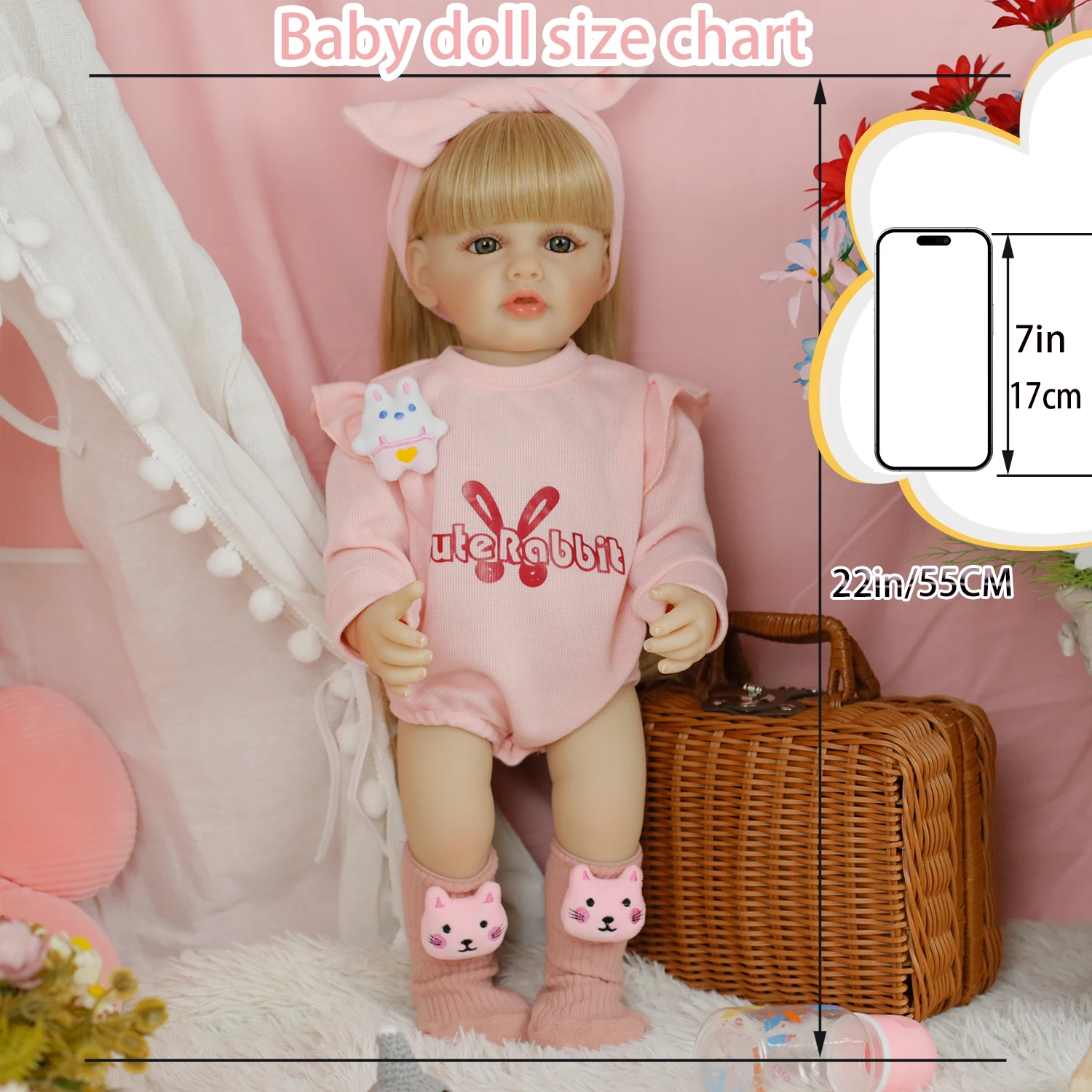 

55CM Full Body Soft Silicone Vinyl Reborn Toddler Girl Doll Betty Princess Lifelike Baby Doll Christmas Toy Gift for Childrens