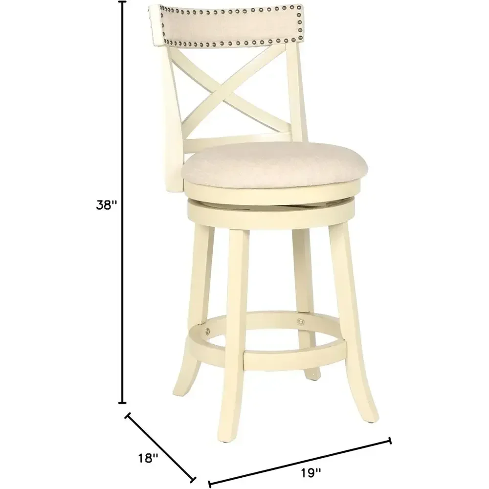 24-Inch Counter Height Swivel Bar Stools Set of 2, X-Back Fabric Upholstered, Beige Cream