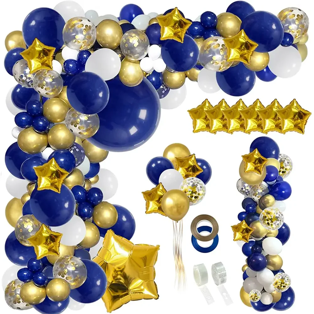 

2023 Navy Blue Gold White Confetti Latex Balloon Garland Arch Kit Foil Star Graduation Party Balloons Decorations