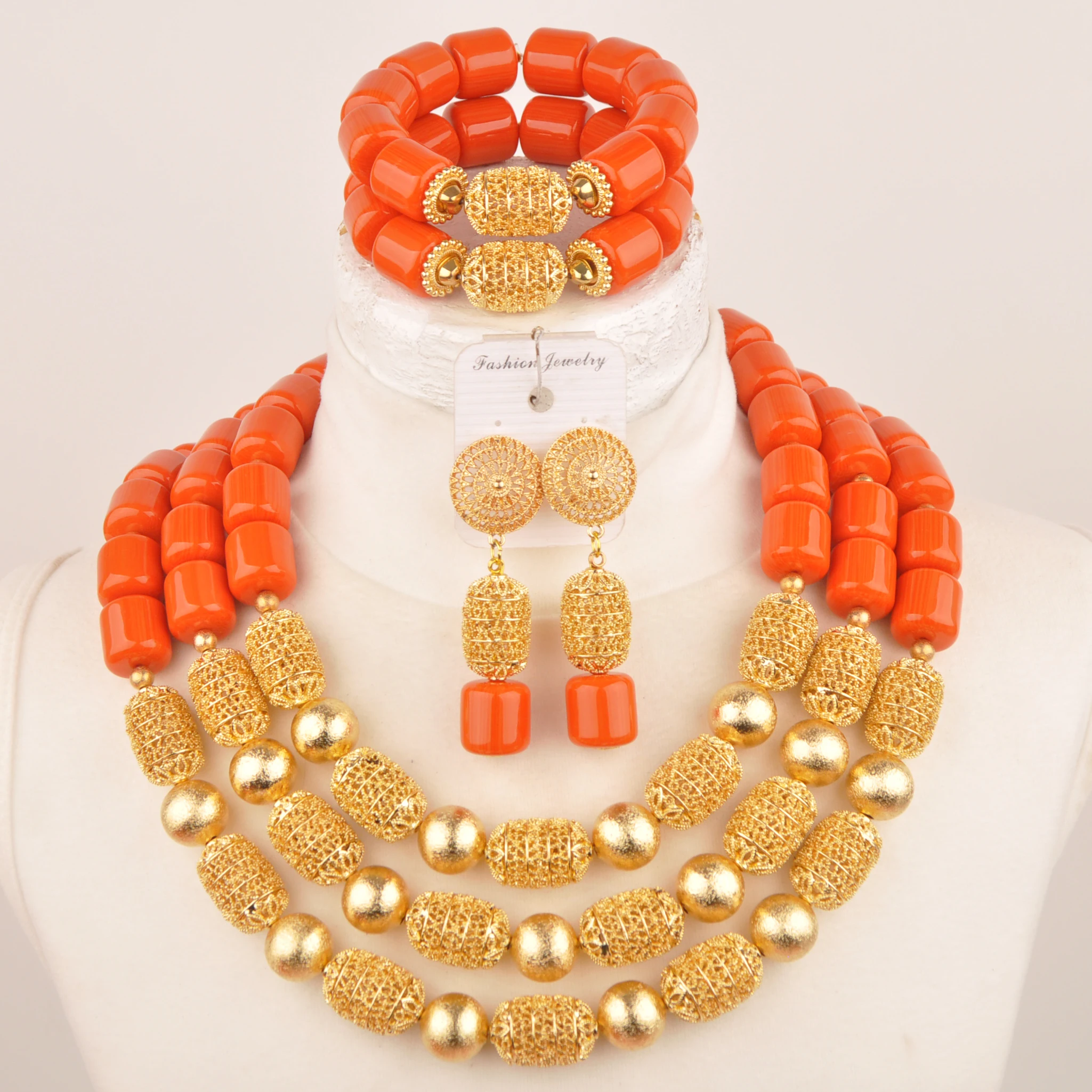 

Orange Artificial Coral Jewelry Nigerian Wedding African Beads Set