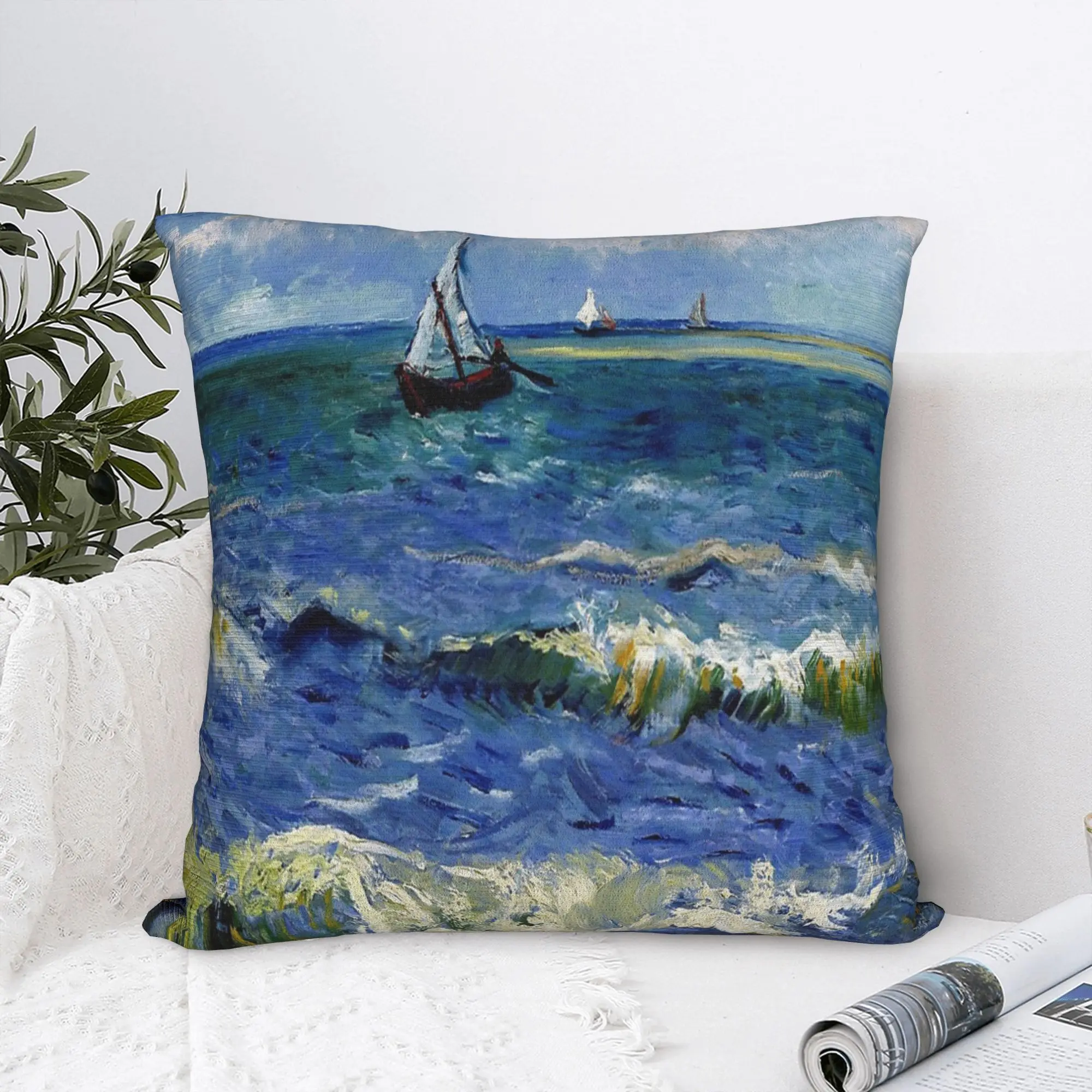 Vincent Van Gogh The Sea at Les Saintes-Maries-de Square Pillow Cases  Cushion Covers Customized Pillowcover for Car 40*40cm