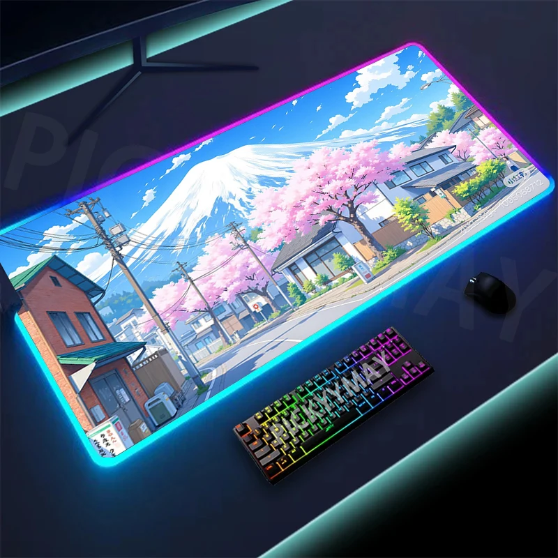 RGB Gaming Mousepad Landscape Pixel Mouse Mats LED Large Gamer Mousepads XXL Keyboard Pads Luminous Desk Mat Mouse Pad Backlit