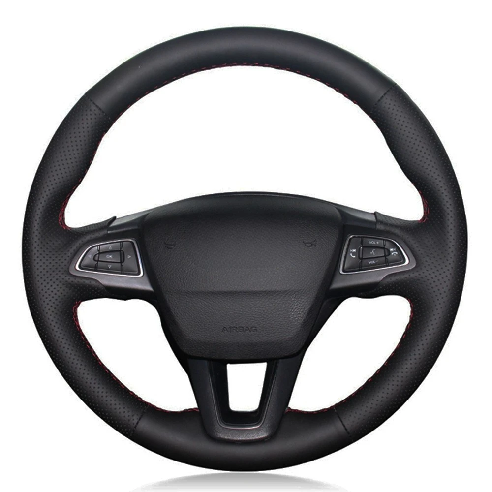 

Car Steering Wheel Cover Black Artificial Leather For Ford Focus 3 2015-2018 Kuga 2016-2019 Escape C-MAX Ecosport 2018-2019