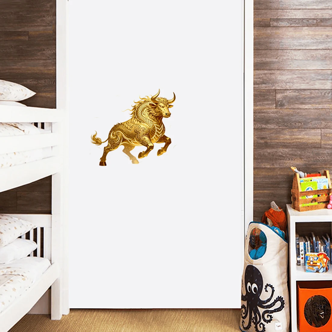 Three Ratels CEE51 golden bull with dragon patterns Artistic wall stickers for home decoration Car body decal waterproof