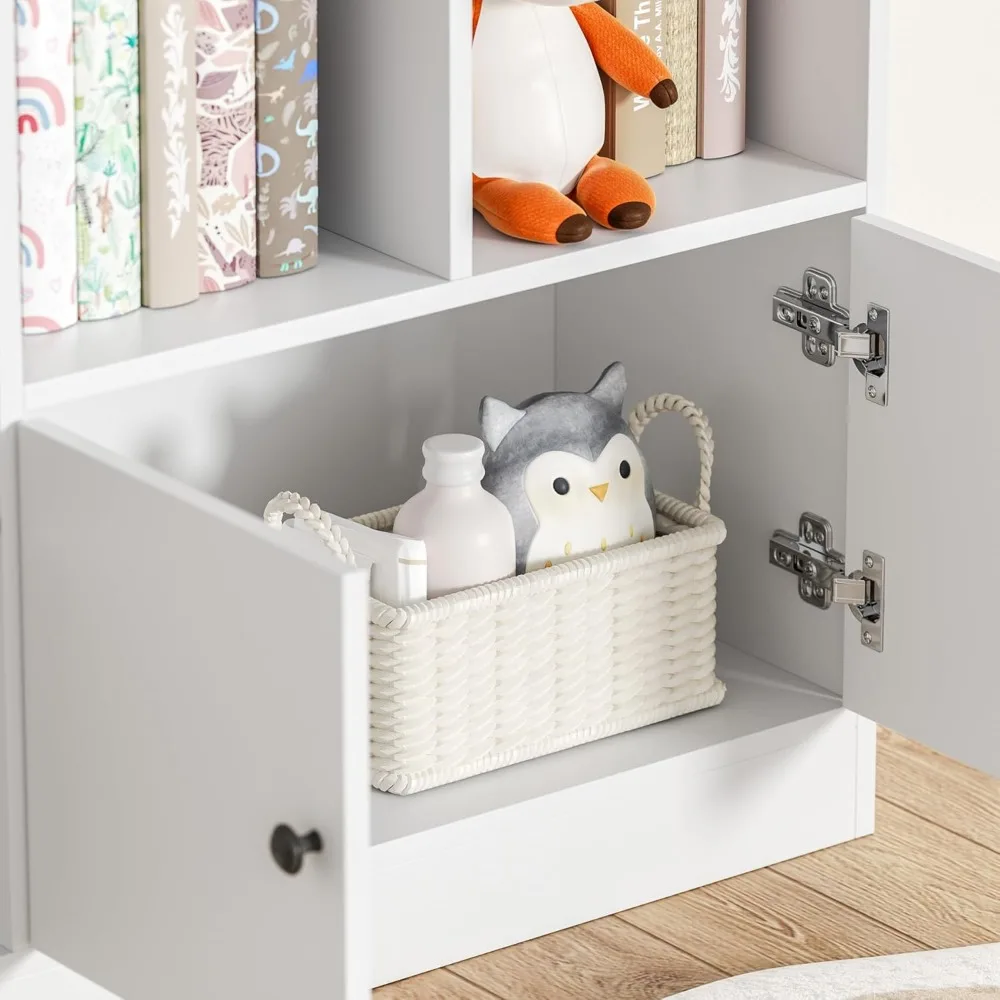 White Kids Bookshelf, Kids Bookcase with 11 Cubbies and 2 Cabinets, Freestanding Book Storage Shelves for Bedroom, Playroom image 5
