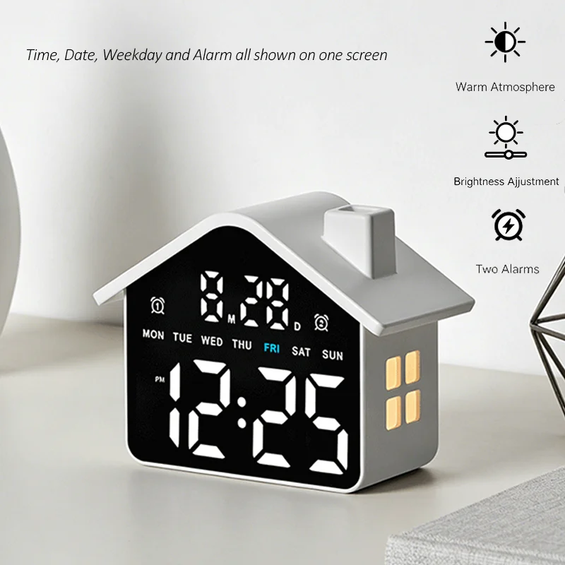 Electronic Alarm Clock Multi-functional Digital Clock Dual Alarms LED Display 4Level Brightness  Desktop Clocks With Night Light