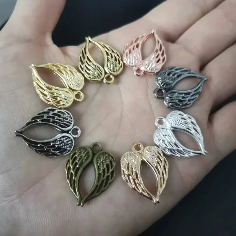 15Pcs/Lot Antique Silver Plated Heart Angel Wings Zinc Alloy Charms Pendants Making DIY Handmade Tibetan Finding Jewelry 21x17mm