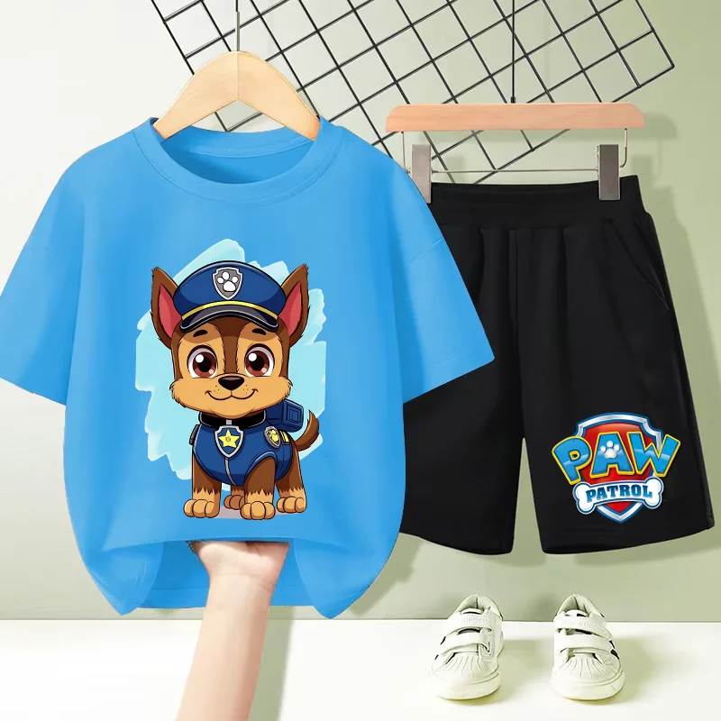2pcs Paw Patrols Suits Anime Cartoon Skye Chase Printed Sets Summer Fashion Trendy T-shirt Pants Set Casual Sport Clothes Gift