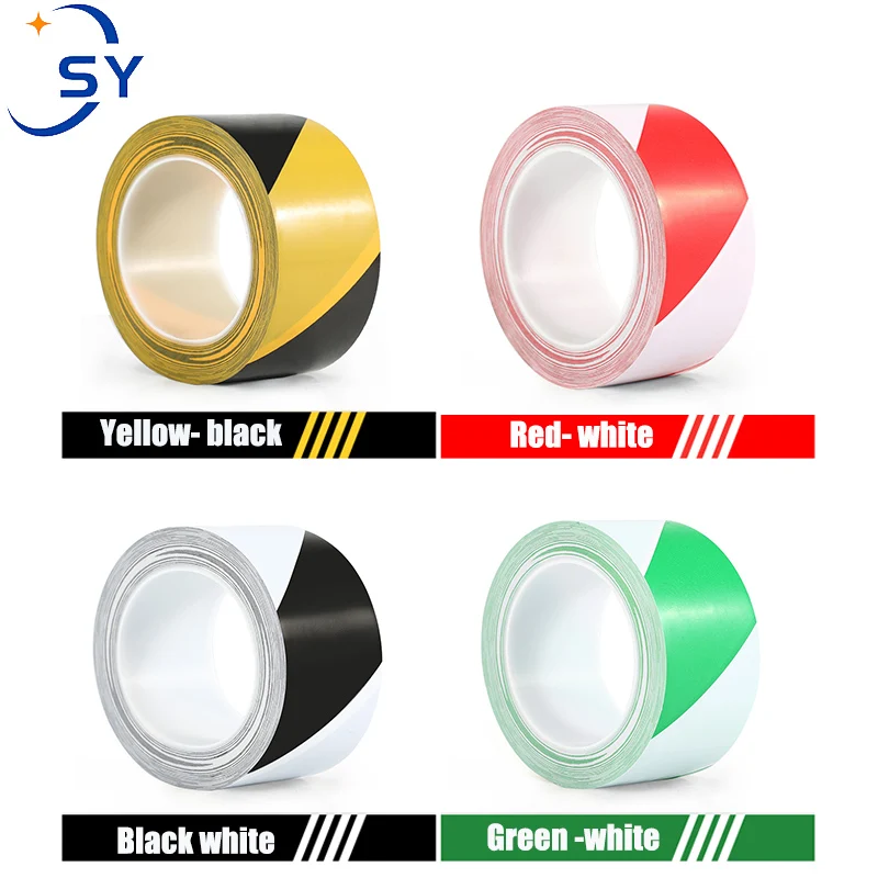 18m Black Yellow Red White Green Tape Factory Warehouse Stairs Construction Warning Stickers Isolation Identification Area PVC