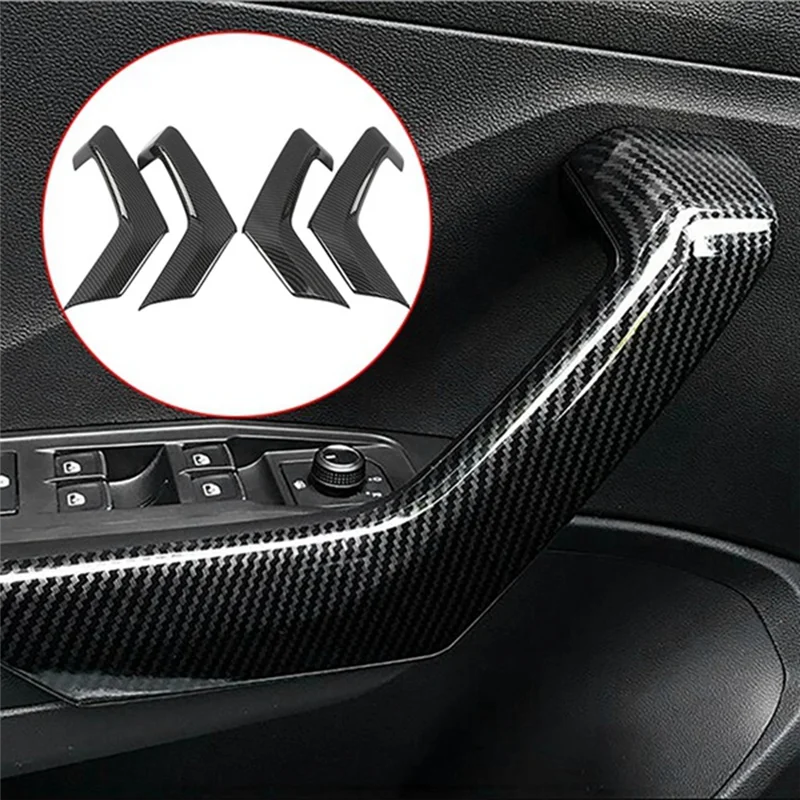 

A99F-Carbon Fiber Car Interior Door Handle Cover Trim Door Bowl Stickers Decoration For T-Roc TROC 2017-2020 Accessories Parts K