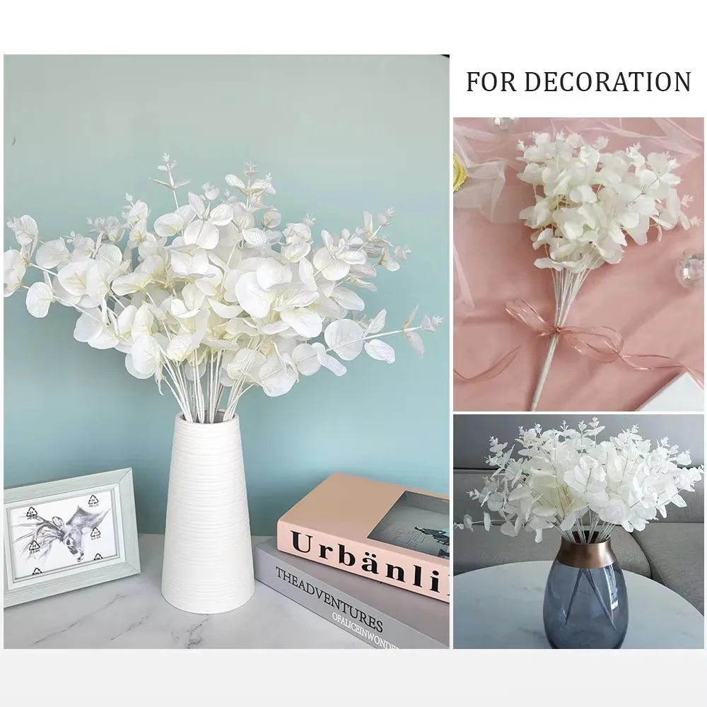 1PCS Witte Eucalyptus Bladeren Zijde Kunstbloemen Arrangement Boom Plant Boeket Faux Gebladerte Krans Thuis DIY Decoratie