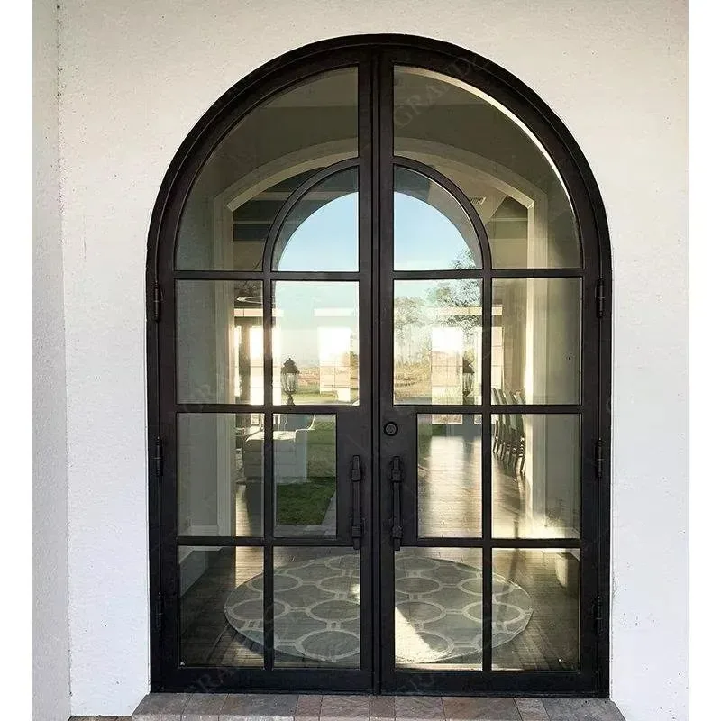 High Quality Modern Luxury Steel Framed Entrance Door with Double Wrought Iron Fiberglass Mesh