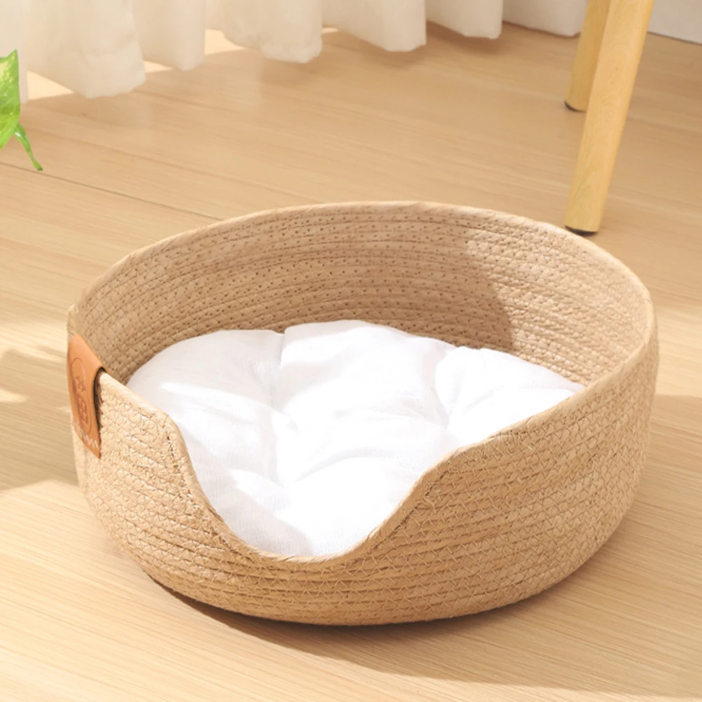

Woven Summer Cat Bed Comfortable Cushioned Pet Sleeping Nest Breathable Pet House for Indoor Cats Dogs Summer Cat Bed