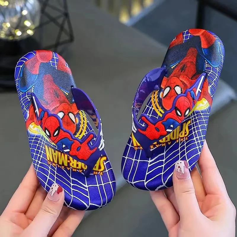 New Fashion Summer Girls Slippers Kids Cartoon Spiderman Baby Boys Flip Flops Beach Shoes Toddler Home Indoor Sandals Blue Red