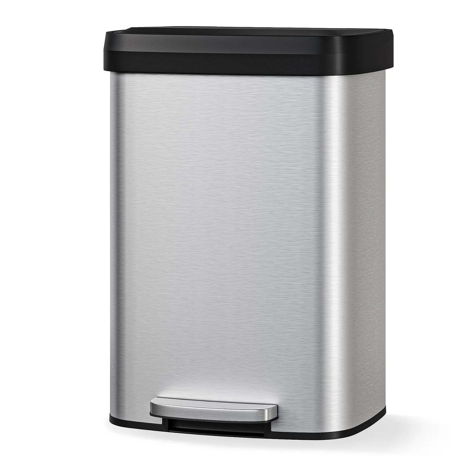 

13 Gal / 50 L Step-on Trash Can, Metal Kitchen Garbage Bin with Soft Close Lid, Stainless Steel Kitchen Trash Can, Rear Handle