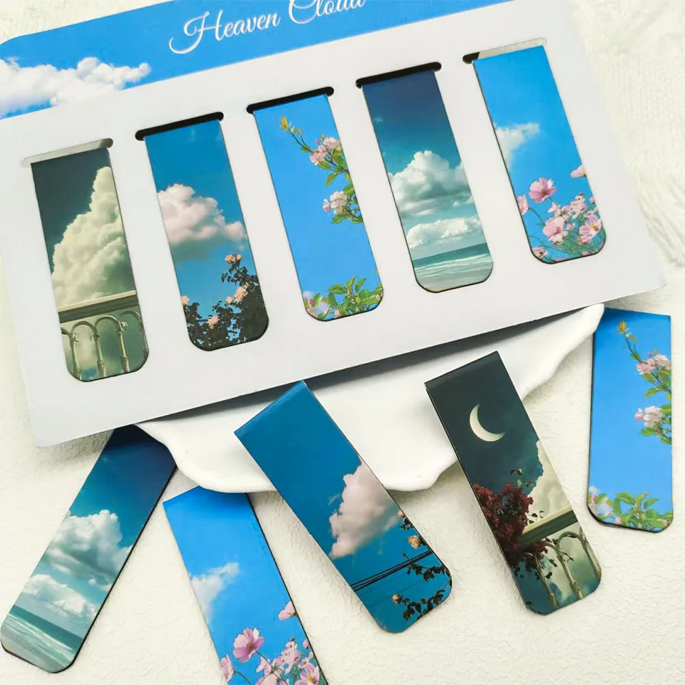 5PCS Heaven Cloud Magnetic Bookmark Blue INS Style Book Decoration For Page Turning Marker Creative Gifts Landscape Cards