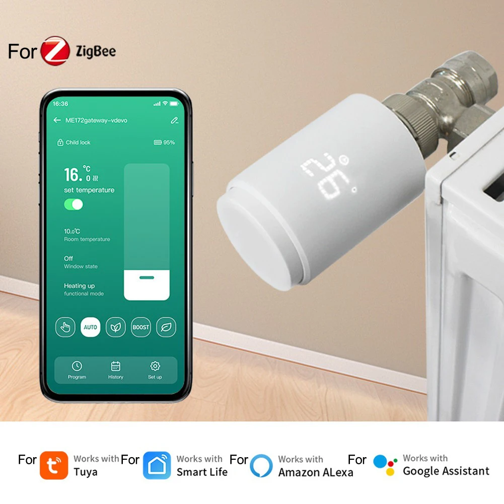 Radiator Thermostat Valve for Tuya For Zigbee System with Voice Activation and Remote Control through TuyaSmart App