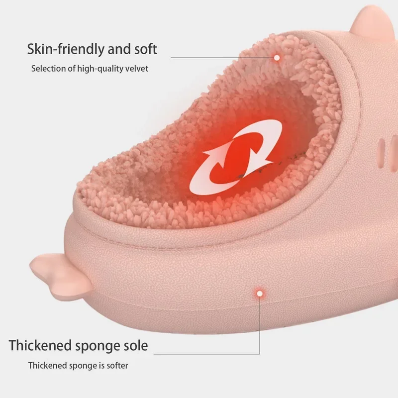 Urocze kapcie w kształcie rekina z kreskówki, ocieplane polarem, lekkie kapcie domowe z odkrytymi palcami dla chłopców i dziewczynek, idealne na zimę.