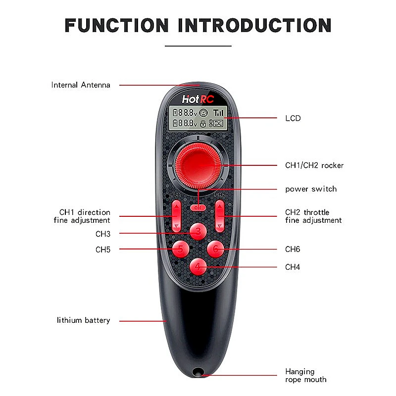 HOTRC DS-600 6CH 2.4GHz Radio System Transmitter with PWM 6 Channel Receiver for RC Boat Remote Control