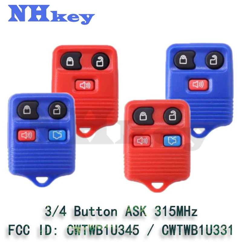 

NHKEY For Ford Mustang Focus Lincoln 1998-2014 3/4 Button ASK 315MHz Remote Control (Blue / Red) FCC ID: CWTWB1U345 / CWTWB1U331