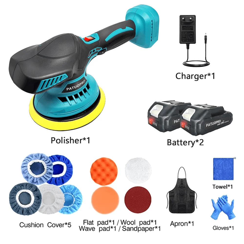 

PATUOPRO 5000RPM 150MM Cordless Car Polisher 6 Gears Of Speeds Adjustable Home Electric Polishing Machine Fit Makita 18V Battery