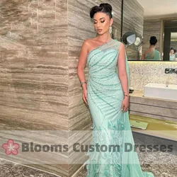 Blooms Customized One-Shoulder Sequin Beads Tulle Luxury Evening Dresses Feathers Long Cape Formal Occasion Dress For Prom