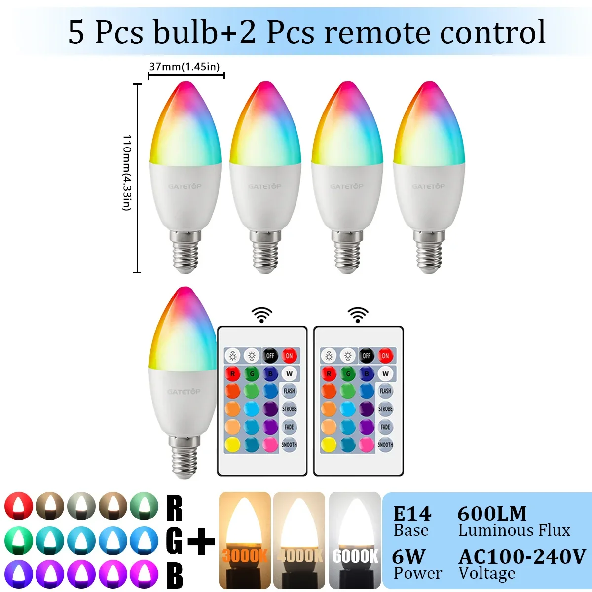 1-10 STKS E14 Kaars LED Lamp RGB 24 Sleutel Afstandsbediening Dimbaar 6 W AC220V 110 V Kleurrijke Verandering voor Slaapkamer Woonkamer Lamp