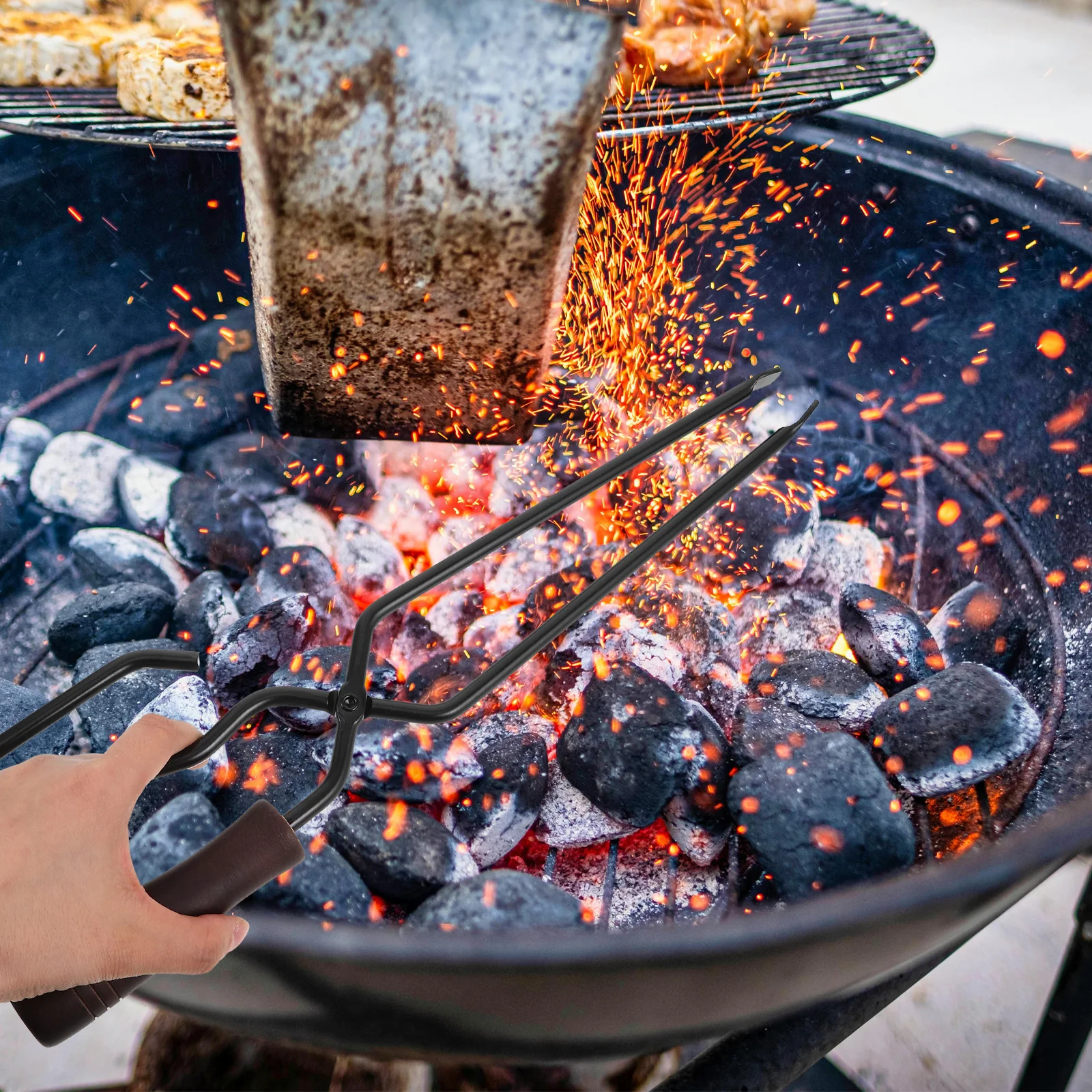 

Wooden Handle Iron Barbecue Tongs Duckbill Design Camping Outdoor Grilling Tool Metal Cooking Utensil Portable Fire Tong Long