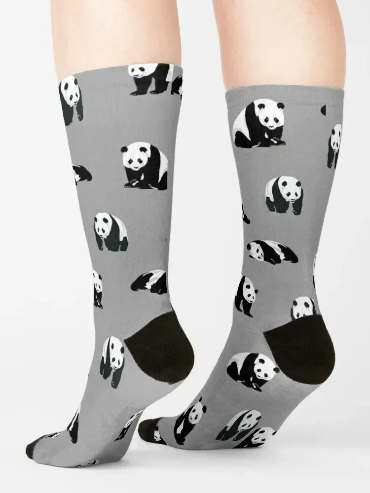 Pandas on Grey Socks halloween Men's luxury Soccer Socks Woman Men's