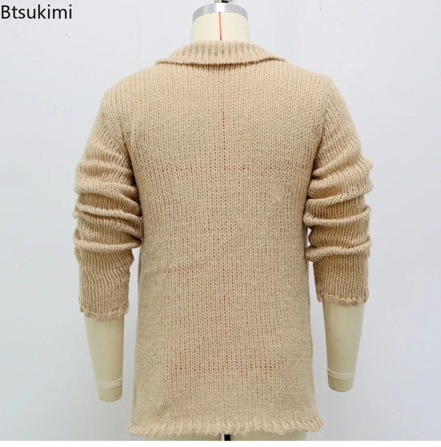 2024 Men's Casual Knitted Sweater Cardigan Jacket Autumn Winter Club Party Knitted Coats Male Long Sleeve Lapel Sweater Cardigan