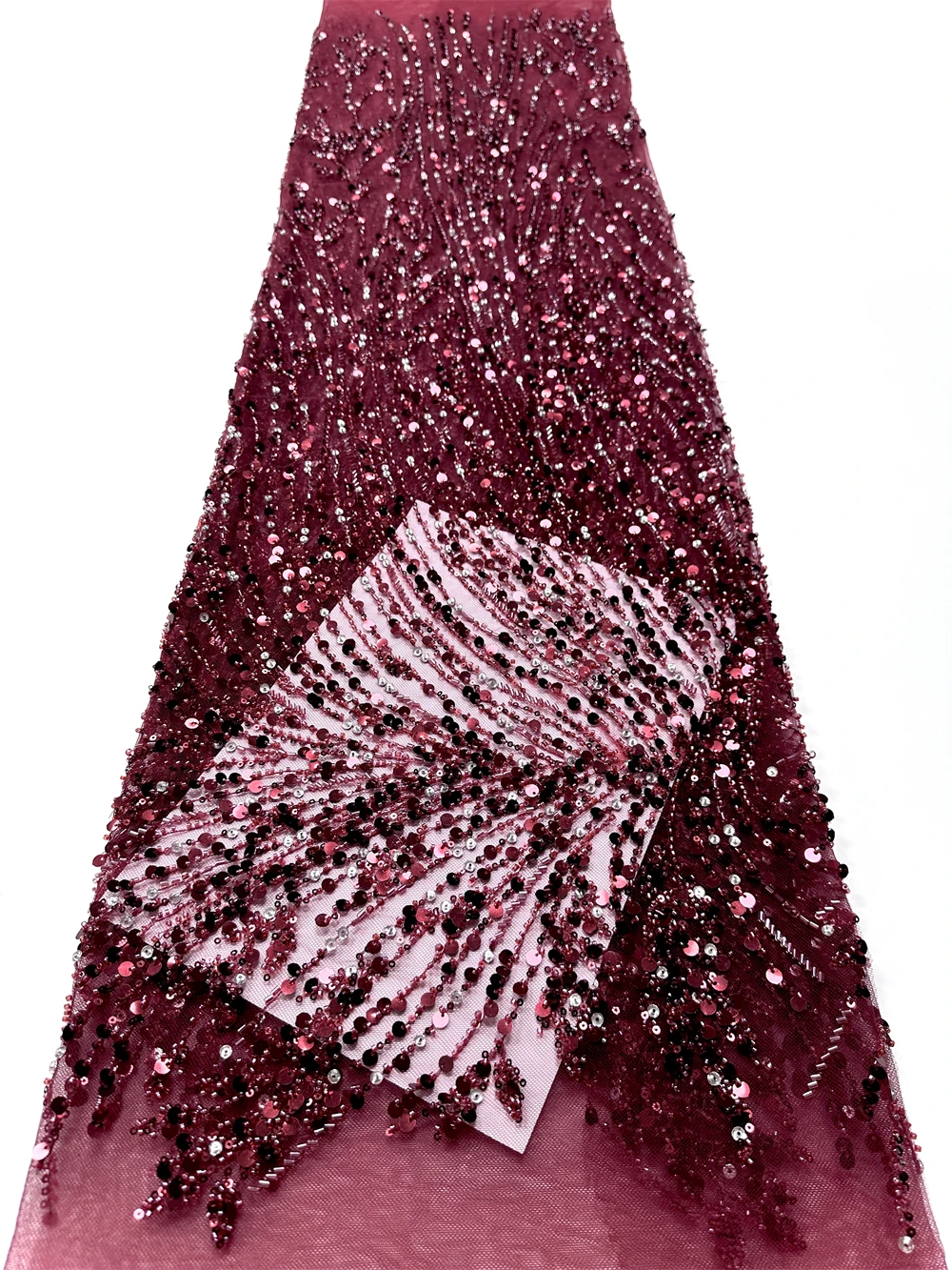 

African Handmade Heavy Beaded Tulle Lace Fabric with Sequins And Pearls for Bridal Party French Style Net Pearls Lace Material