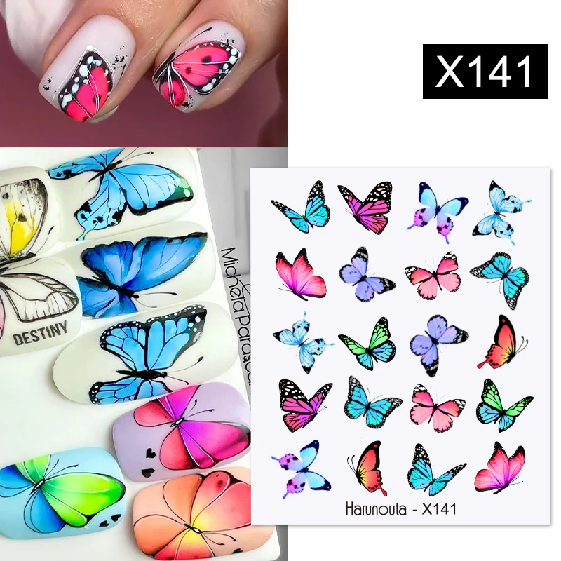 Harunouta Butterfly Flower Design Leaves Nail Water Decals Color Wave Geometric Line Charms Sliders Decoration Tips For Nail Art