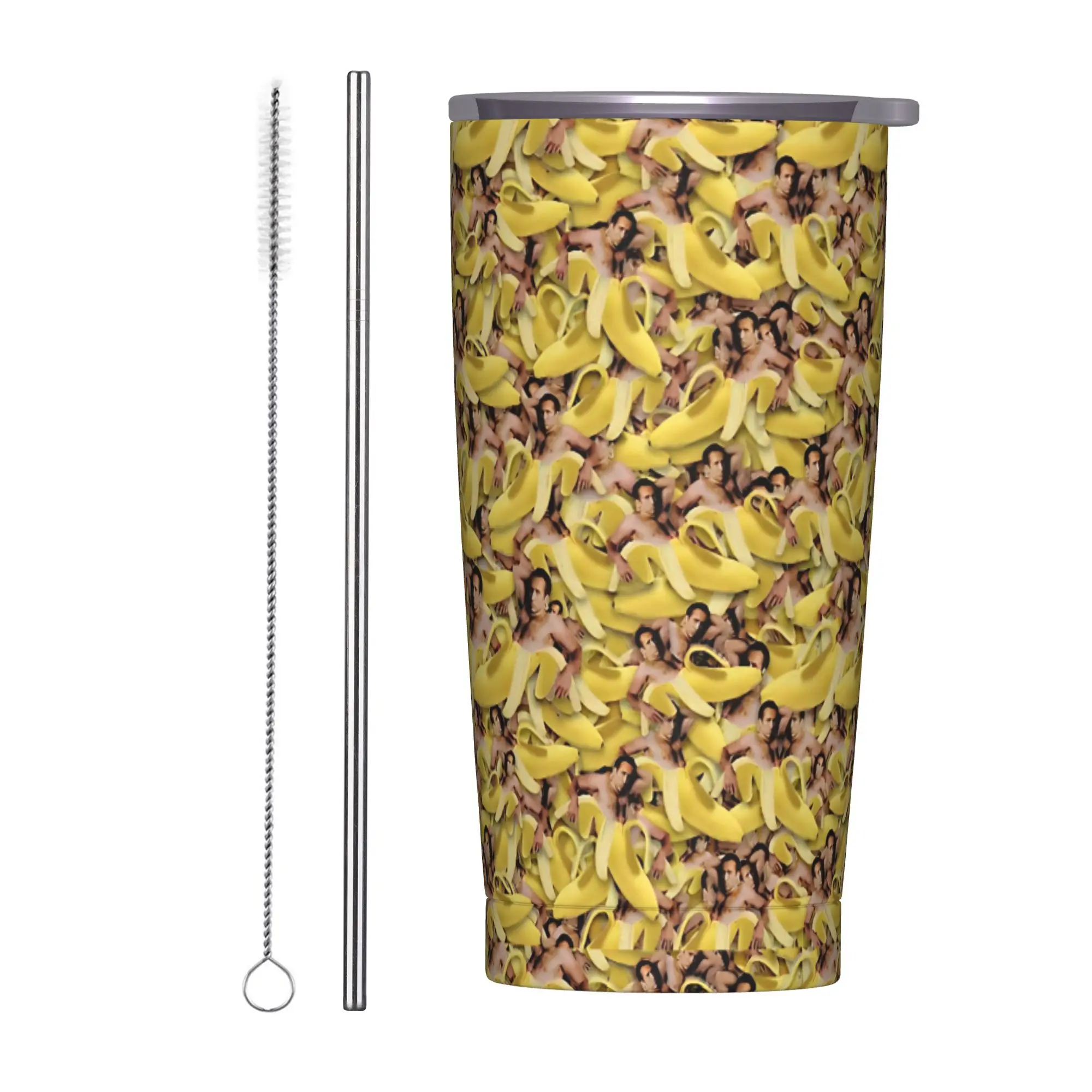 Nicolas Cage Bananen Tumbler Vacuum Insulated Funny Meme Coffee Cups with Lid Straw Car Mugs Water Bottle, 20oz