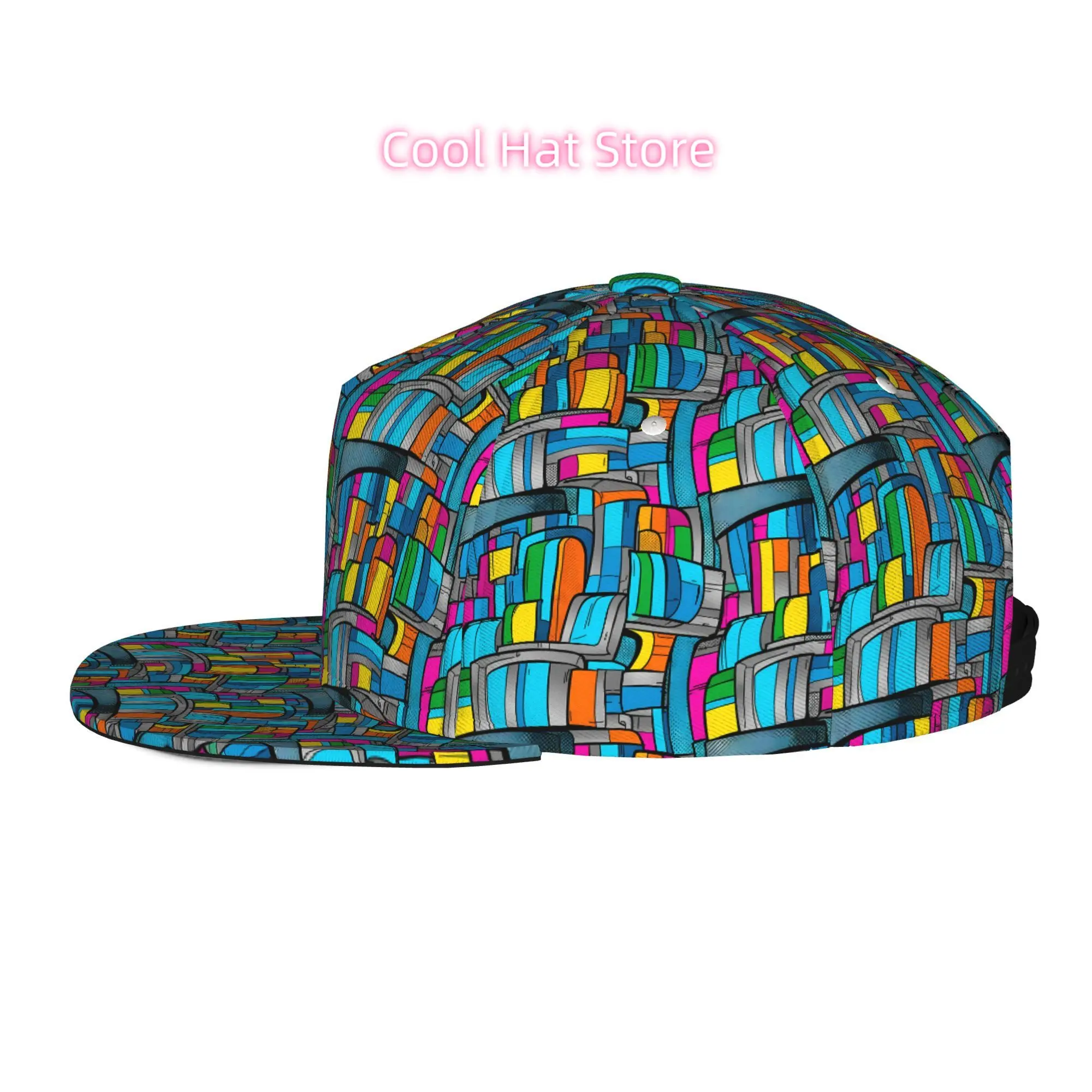 Baseball Caps for Both Men And Women Featuring a Colorful Abstract Pattern, with an Adjustable Snap Brim And a Flat Top Design,