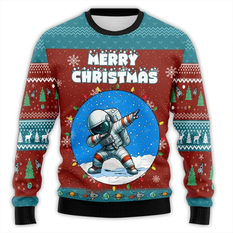 2024 New Astronaut 3D Printed Ugly Xmas Sweater Merry Christmas Graphic Sweatshirts Harajuku Fashion Unisex Pullovers Tracksuit