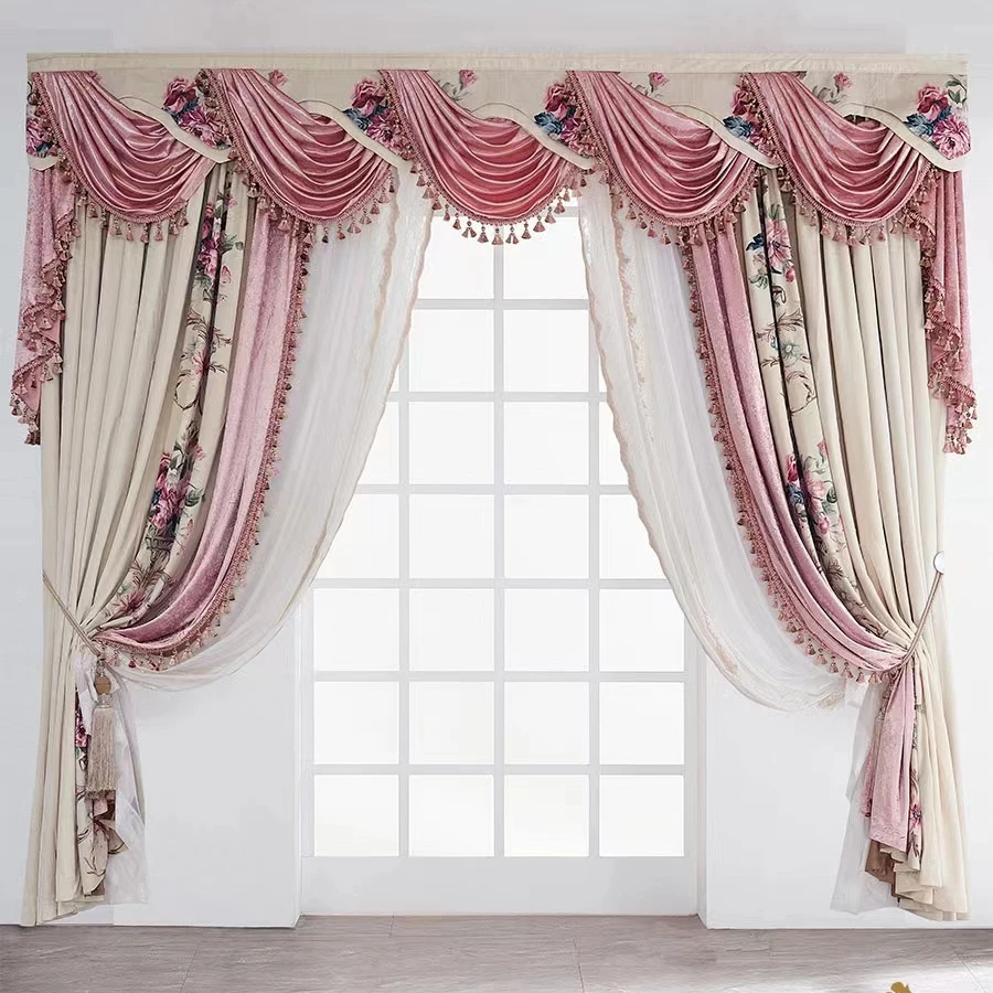 

1 Piece Curtain French Window Silver Vintage Living Room Luxury European Floral Tulle Knitted Blackout