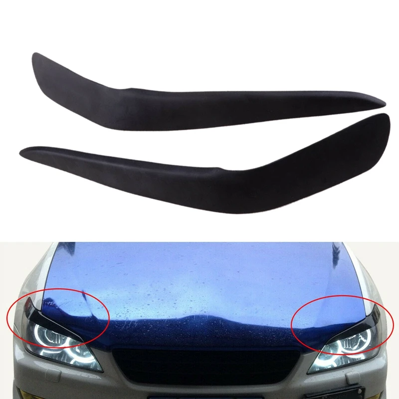 2Pcs Car Black Headlight Eyelid Eyebrow Cover Trim Fit For Lexus IS200 1999-2004