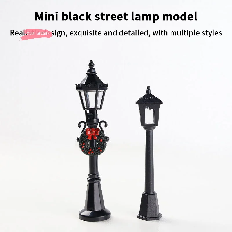 2 szt. Miniaturowe lampy uliczne do domku dla lalek z świątecznym wienikiem, symulacja lampy ulicznej do mikro krajobrazu, zabawka dla dzieci