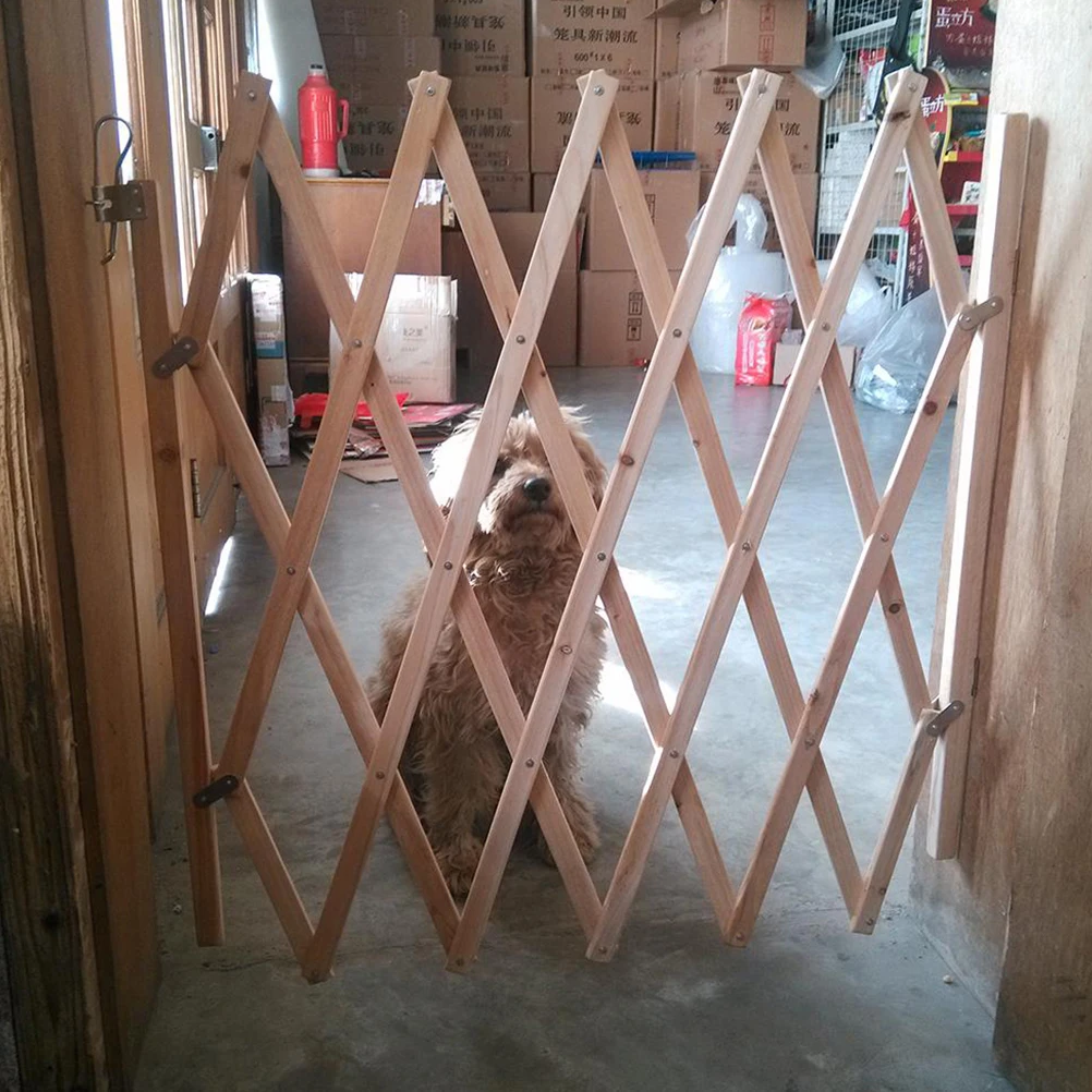 Dog Sliding Door Pet Gate Retractable Adjustable Dog Sliding Door Wood Indoor Dog Gate Doorway Stairs Pet Puppy Safety Fence