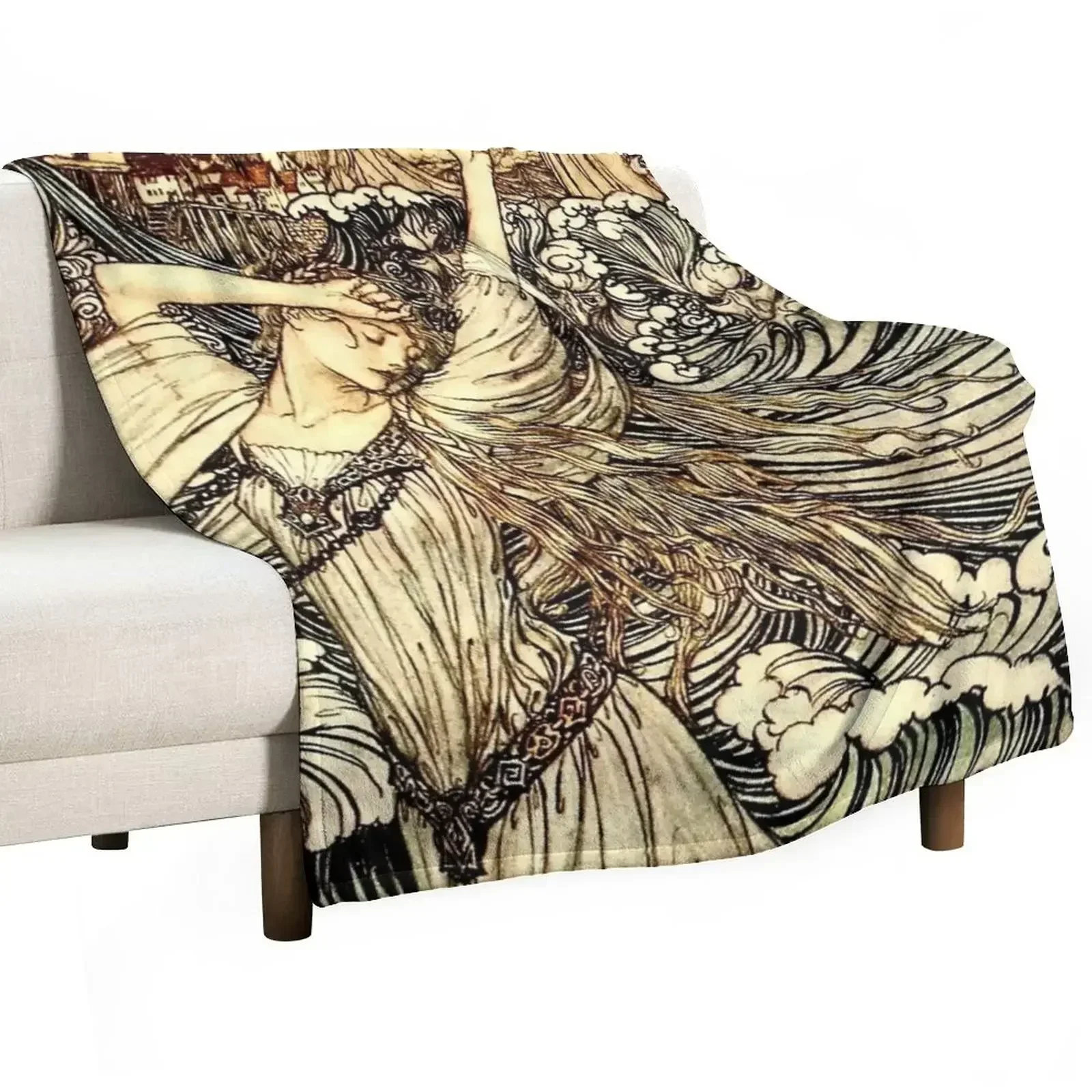 

“Undine in the Waves” by Arthur Rackham Throw Blanket Soft Beds Decoratives anime Multi-Purpose Blankets