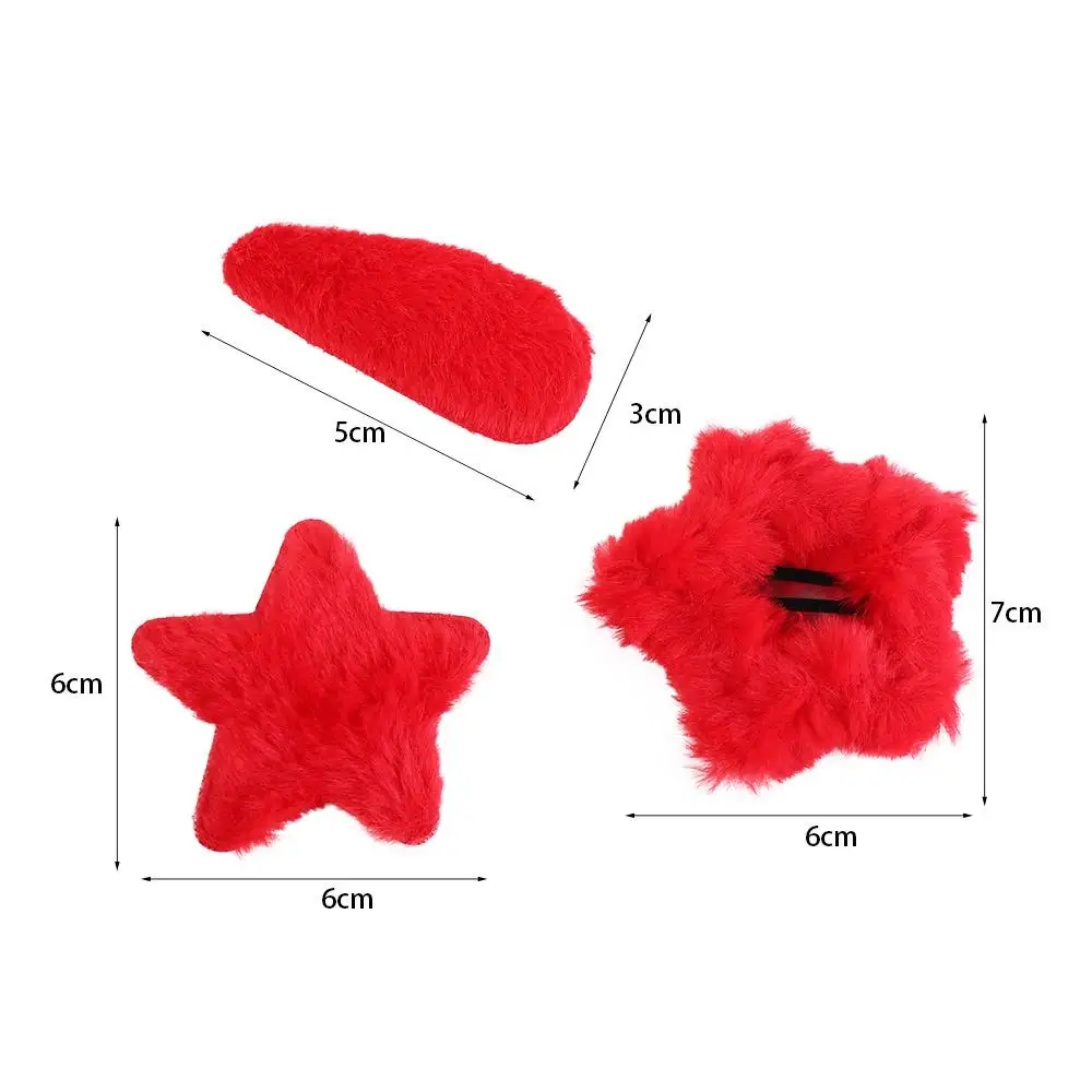 1pair Waterdrop Plush Star Hair Clips Red Color Barrettes New Year Hairpins Hair Accessories Korean Style Star Duckbill Clips