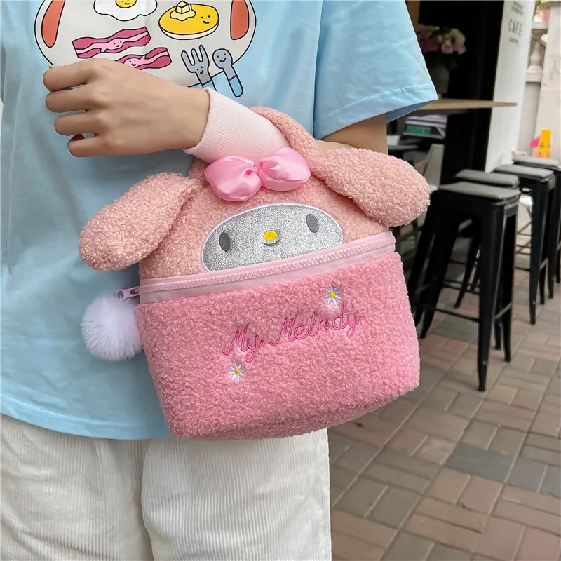 Plushie Cinnamoroll Bag Kawaii Hello Kitty Melody Plush Stuffed Handbag Kuromi Large Capacity Makeup Bag Girls Costemic Bag Gift