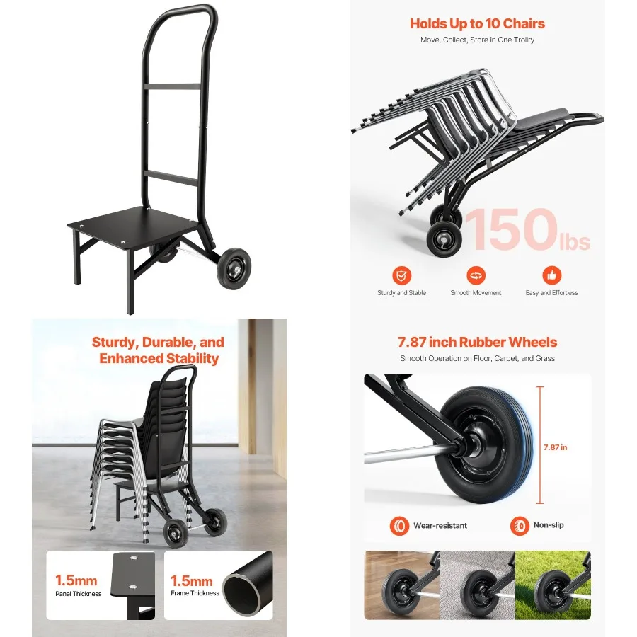

Folding Chair Rack Cart for 10 Chairs of 150 LBS PushStyle Chair Dolly