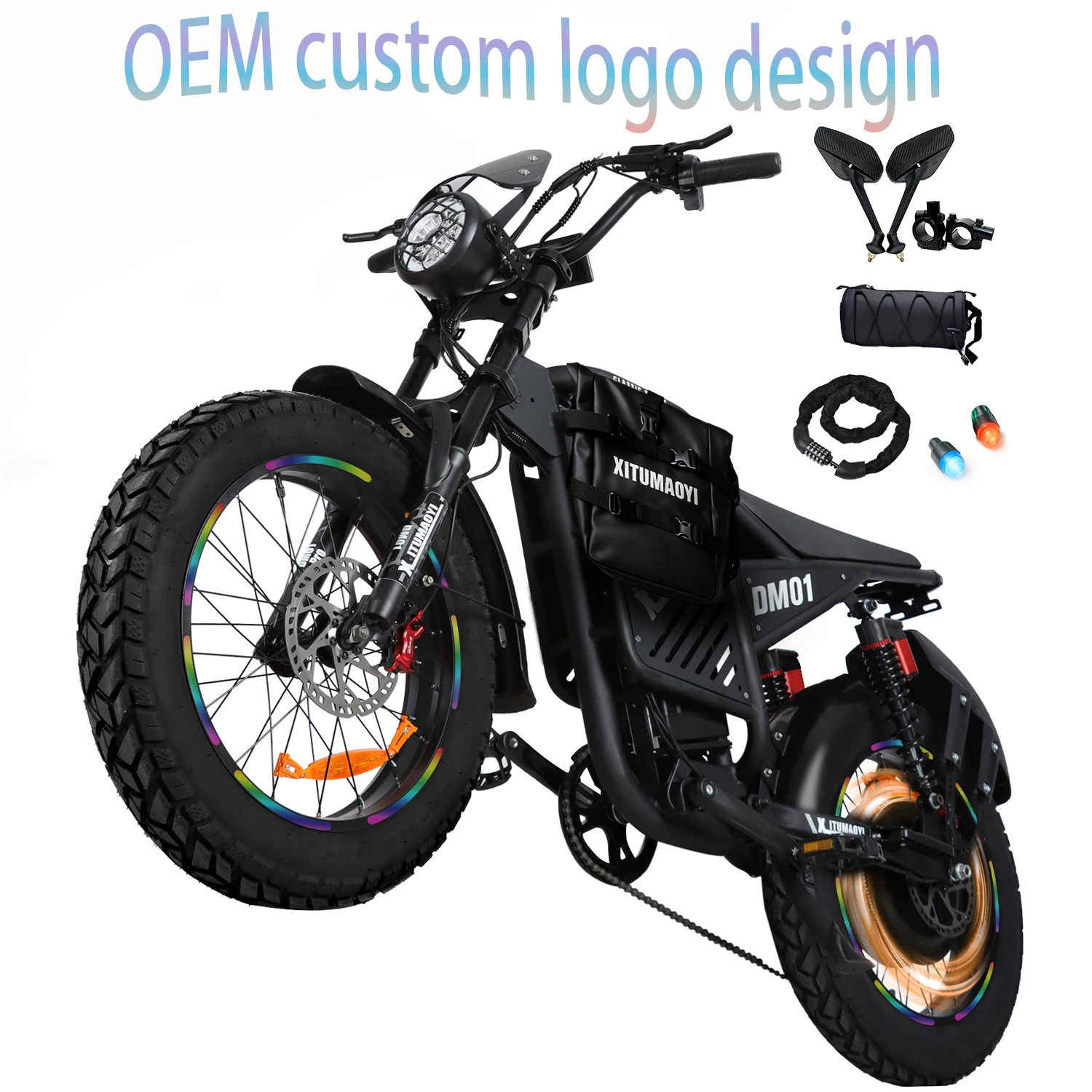 

OEM DM01 Electric Motorcycles Peak 3000W Brushless Gearless Motors 60V 30AH Lithium Battery Max Speed 42MPH Adult Off Road Ebike