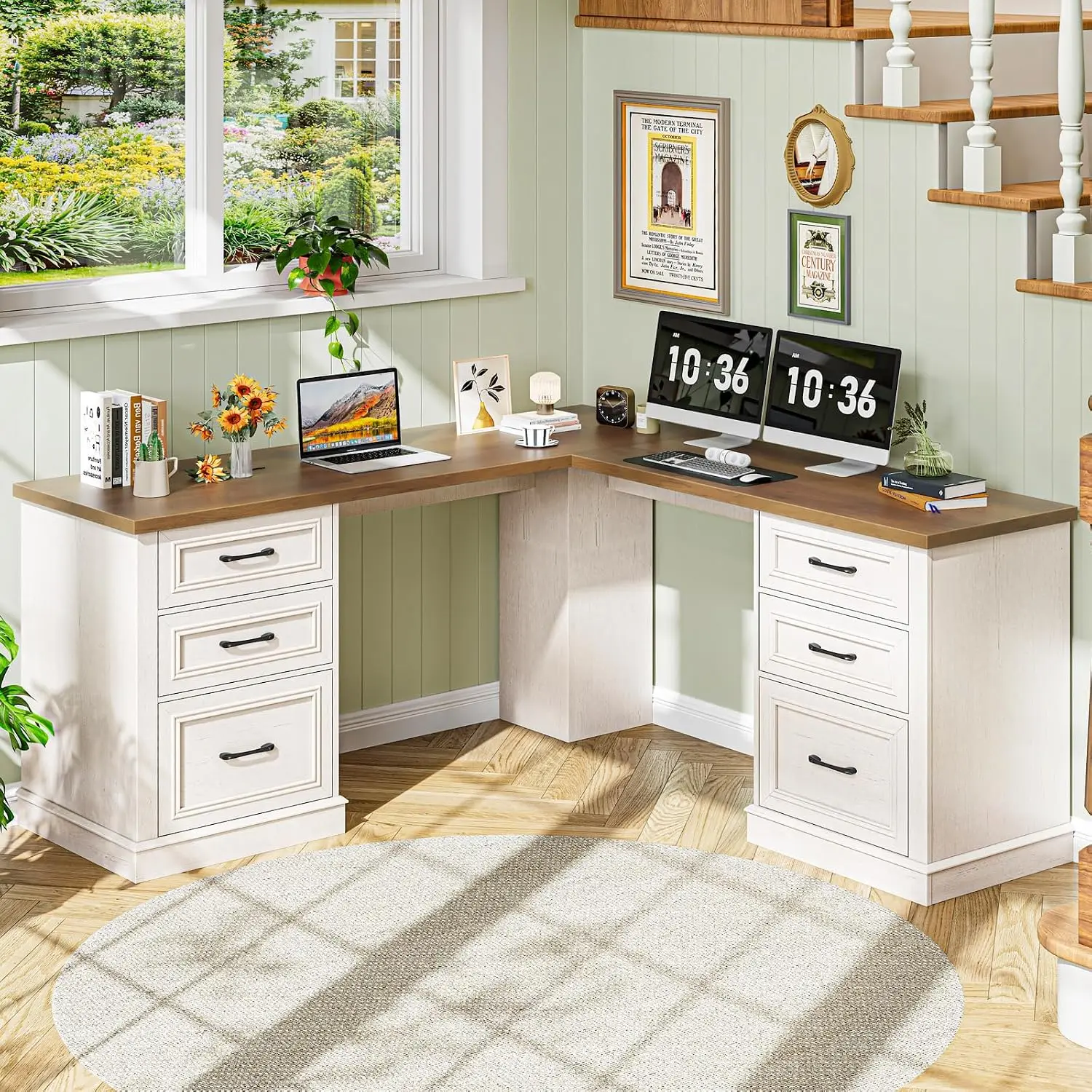 L-Shaped Executive Desk With File Drawer, 59