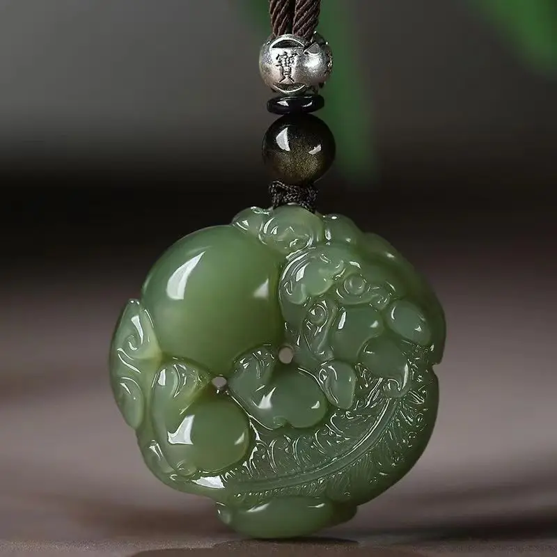 Hetian jade sapphire Pixiu holding ball skin rest pendant for men and women,